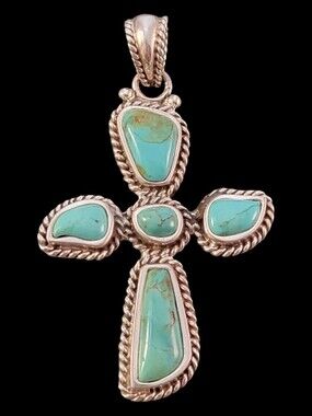 Barse Turquoise Freeform Sterling Cross Pendant - NEW